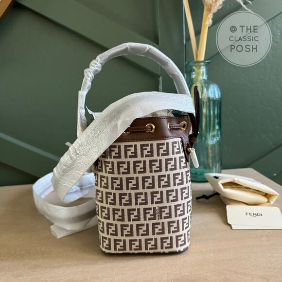 New Fendi Mini Mon Tresor Brown Fabric Mini Bucket Bag - Picture 4 of 11